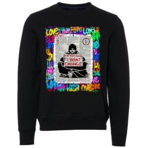 Love with newspaper sign Male Sweater black