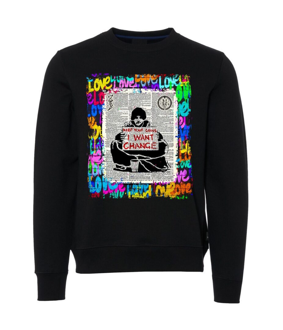 Love with newspaper sign Male Sweater black