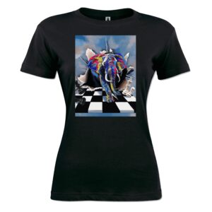 Elephant in floor Black Ladies T-Shirt