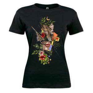 Woman face with flower Ladies T Shirt black