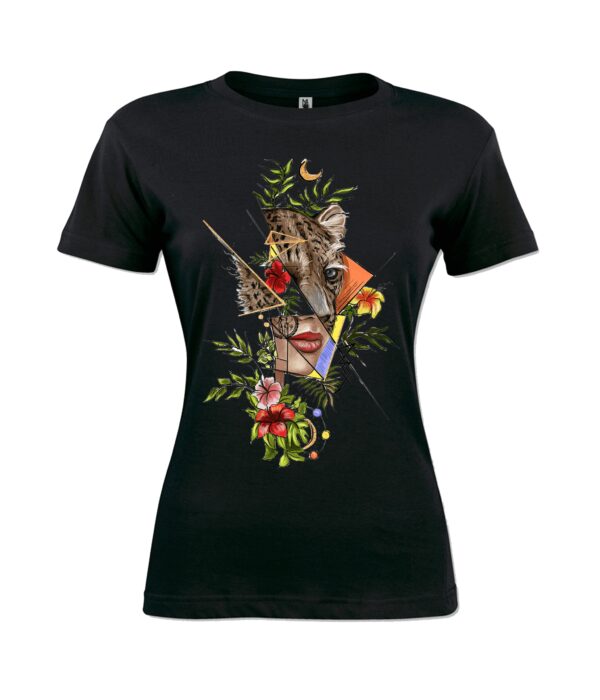 Woman face with flower Ladies T Shirt black