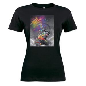 Grey elephant in galaxy Ladies T Shirt black