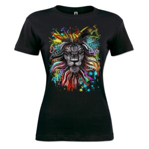 Lion face sign Black Ladies T-Shirt