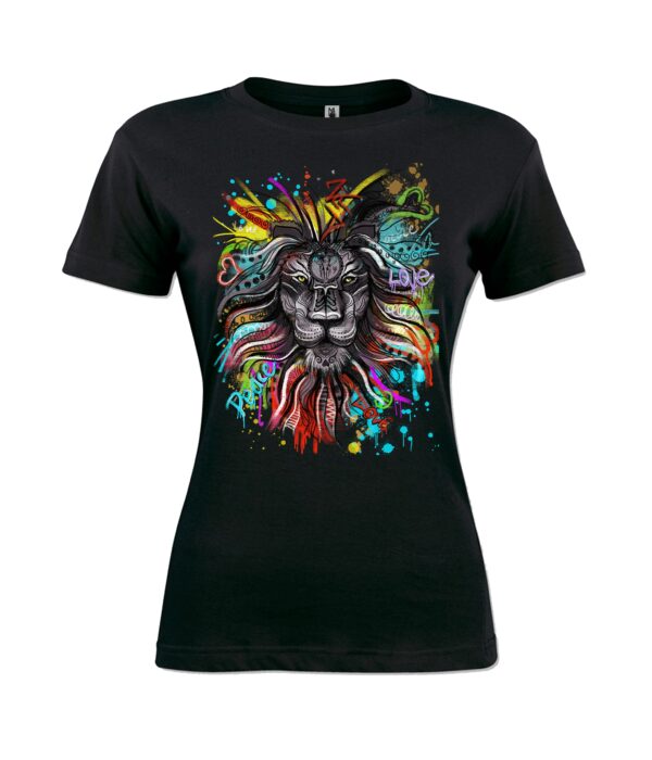 Lion face sign Black Ladies T-Shirt