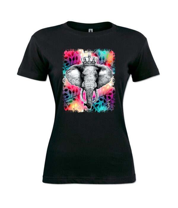 Pink and grey elephant sign Ladies T Shirt black