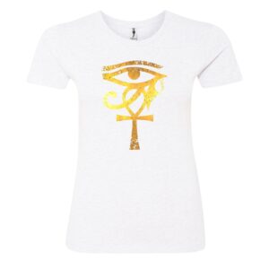 Gold eye sign Ladies T Shirt white