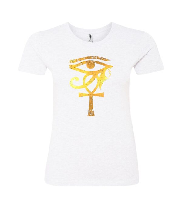 Gold eye sign Ladies T Shirt white