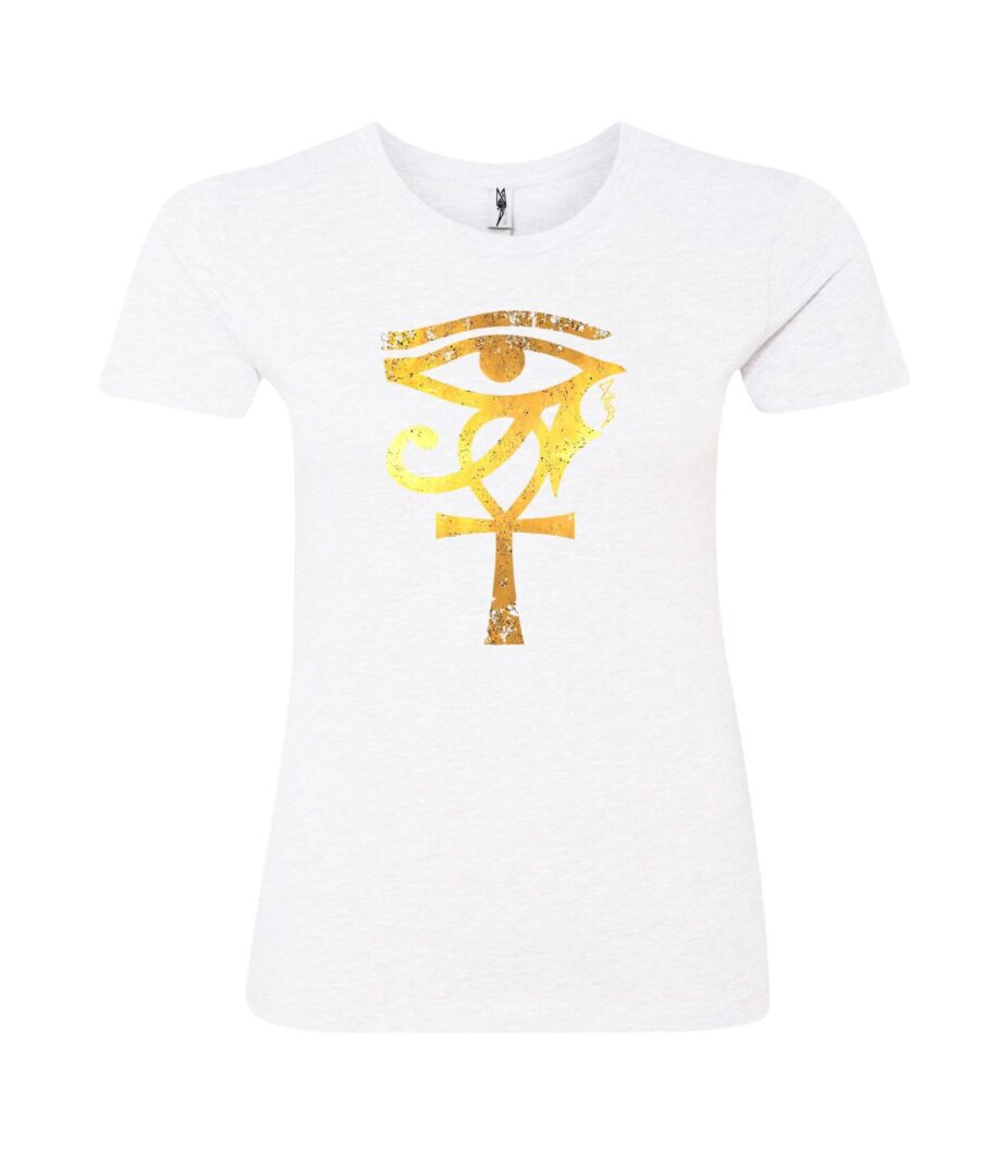 Gold eye sign Ladies T Shirt white