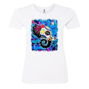 Blue elephant face sign Ladies T Shirt white