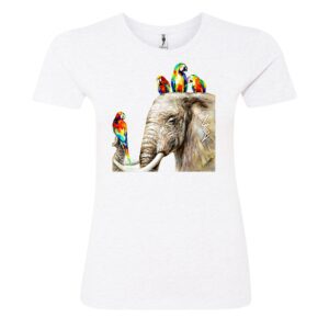 Elephant with birds White Ladies T-Shirt