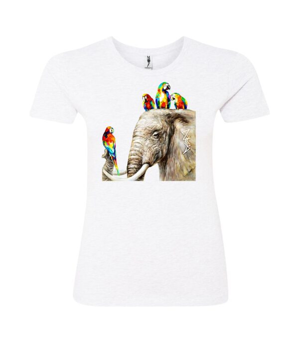 Elephant with birds White Ladies T-Shirt