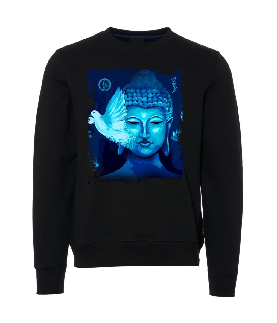 Lord Buddha with pigeon sign Male Sweater black