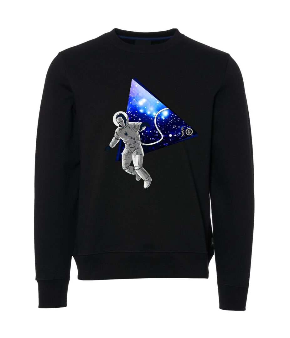 Glaxy with astronaut Black Male Sweater