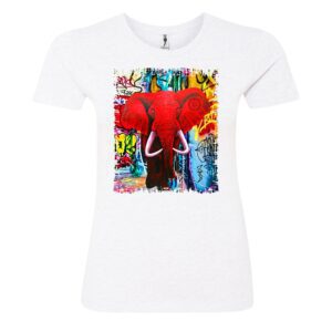 Red elephant sign Ladies T Shirt white