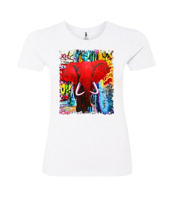 Red elephant sign Ladies T Shirt white