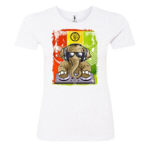 Elephant with sunglass and headphone sign Ladies T Shirt white