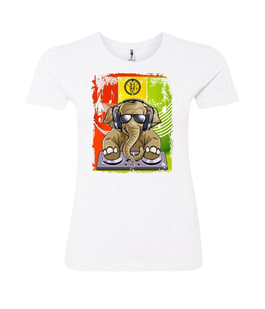 Elephant with sunglass and headphone sign Ladies T Shirt white