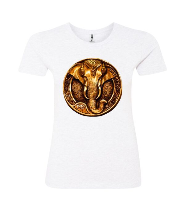 Elephant face in 1913 coin sign Ladies T Shirt white