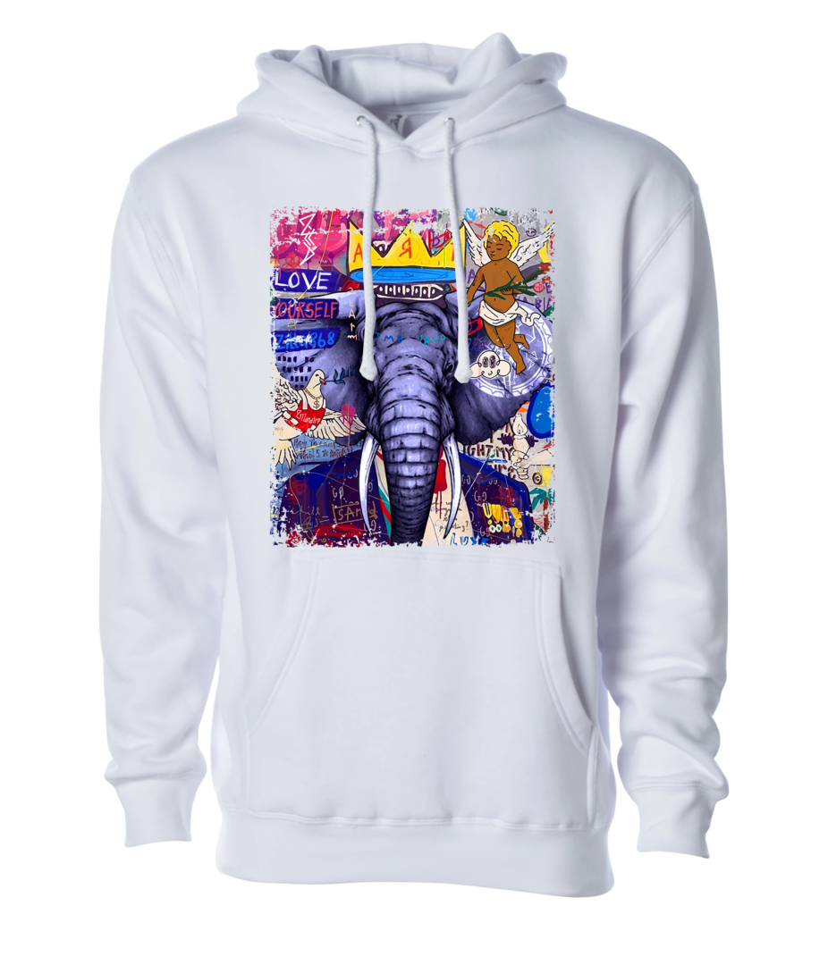 Purple elephant with blessings sign Unisex Hoodie white