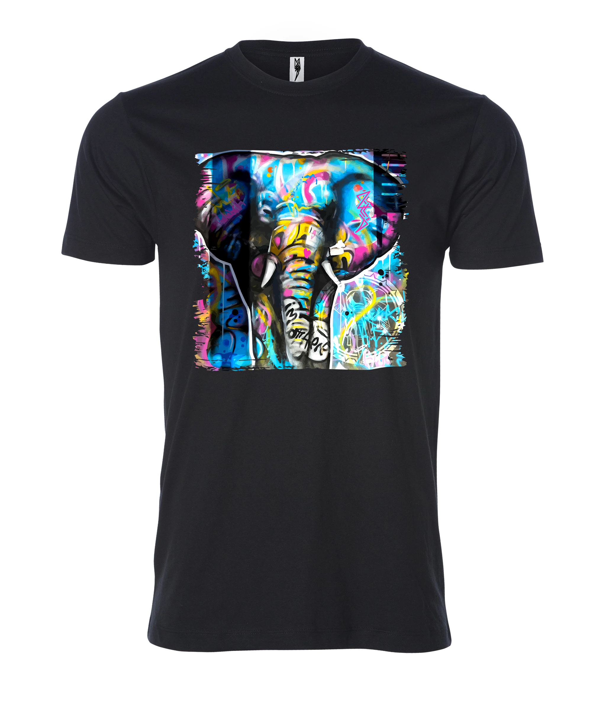 Blue and white elephant face sign black Male T Shirt