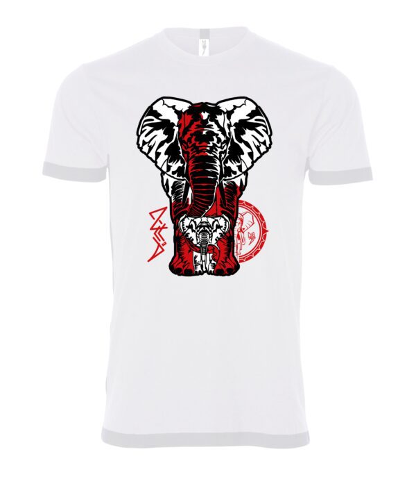 Red and white two elephant sign Male T Shirt white