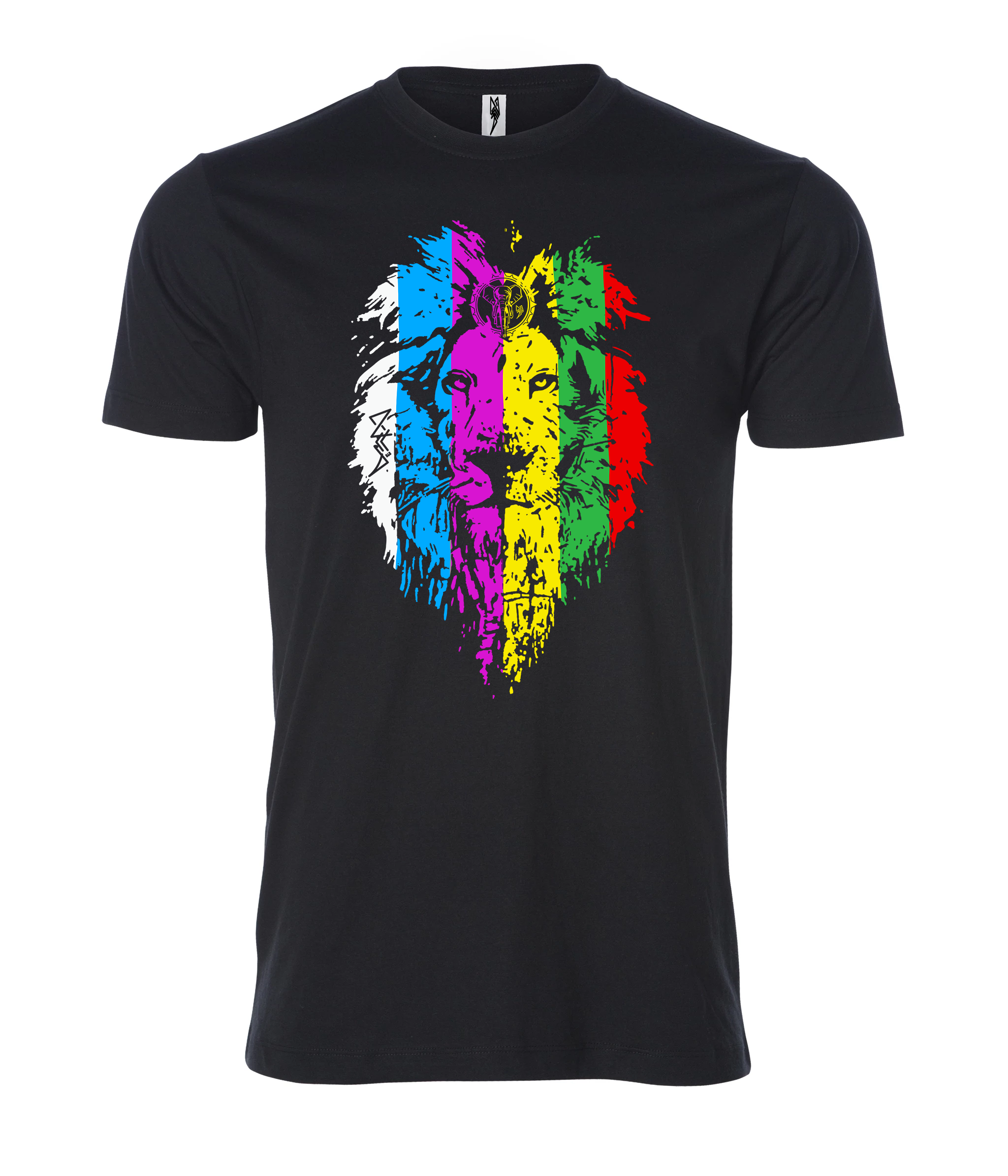 Colorful lion sign black Male T Shirt
