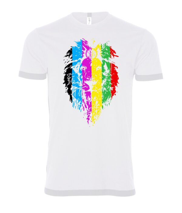 Colorful lion face sign Male T Shirt white