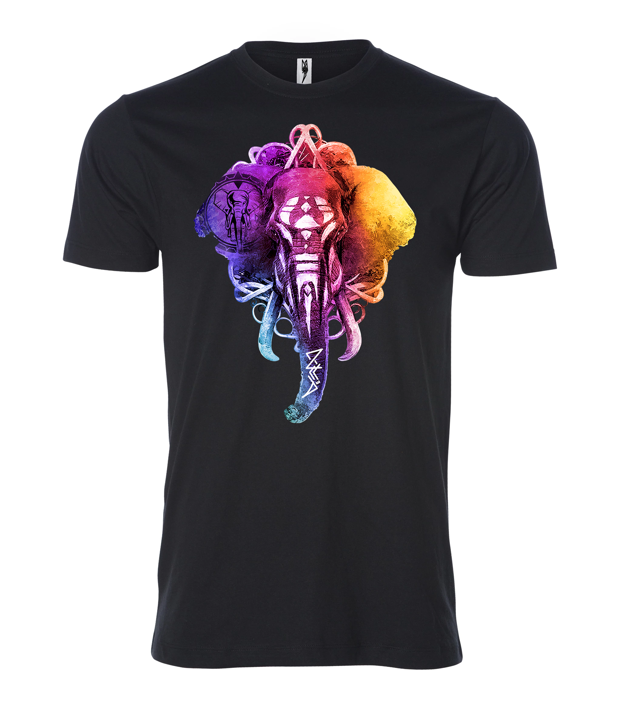 Purple and yellow elephant sign black Male T Shirt
