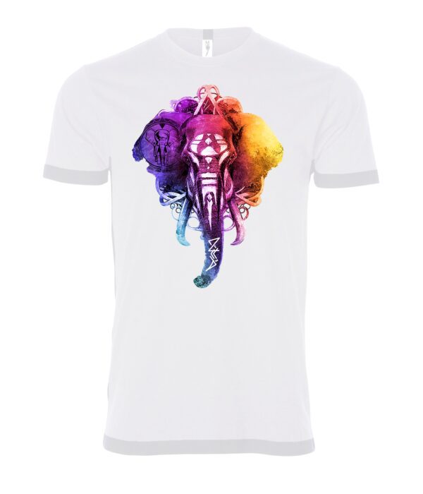 Purple and Yellow Elephant sign Male T Shirt white