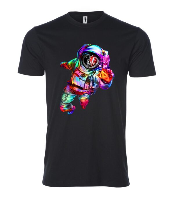 A Multi Color Astronaut on a Black Shirt