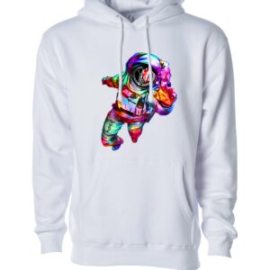 A Astronaut Figure in Multi Color Print on a White Hoodie