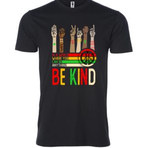 A Be Kind Peace Themed Print on a Black Color Shirt