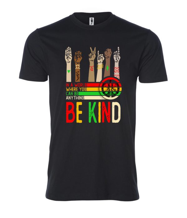 A Be Kind Peace Themed Print on a Black Color Shirt