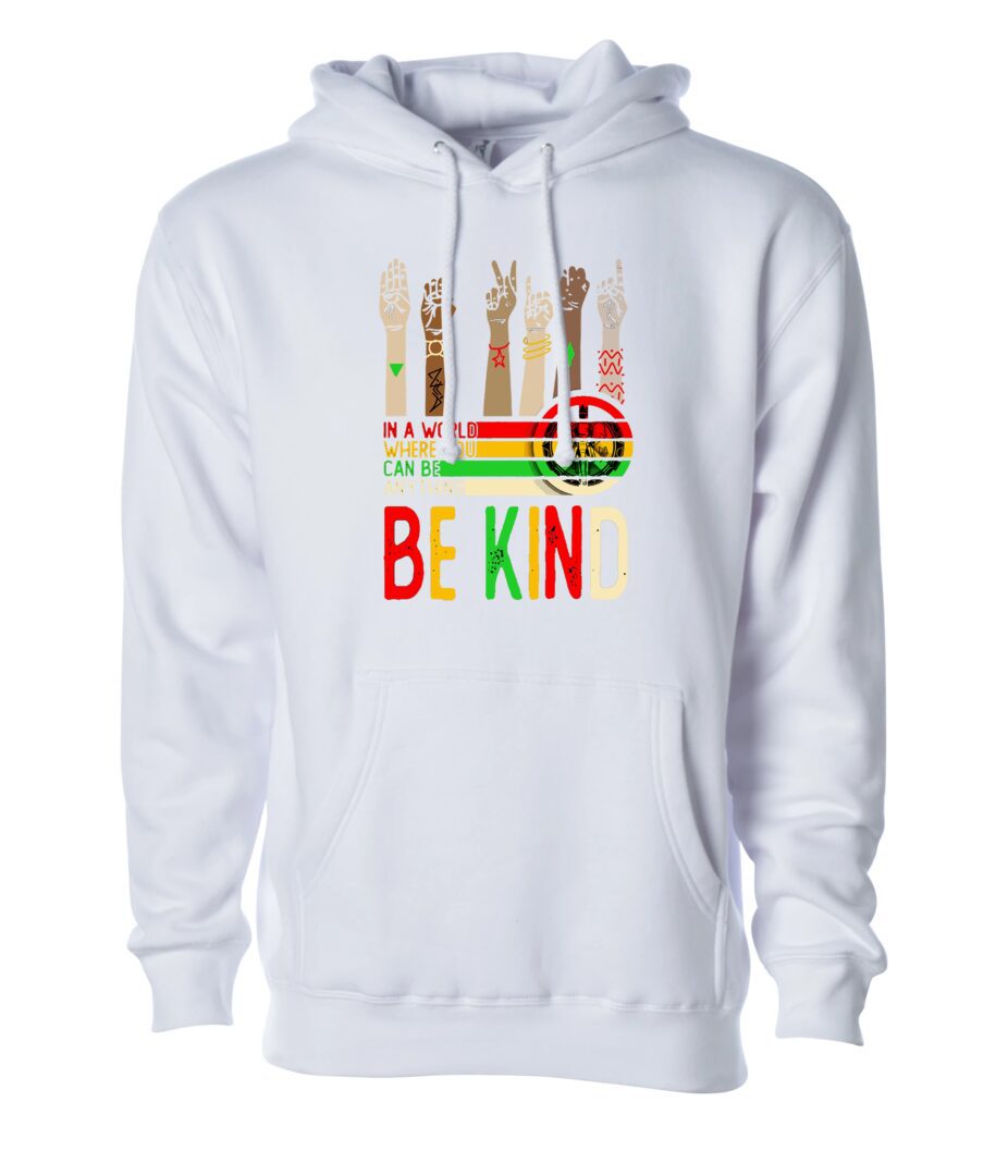 Be Kind Peace Sign on a White Color Hoodie