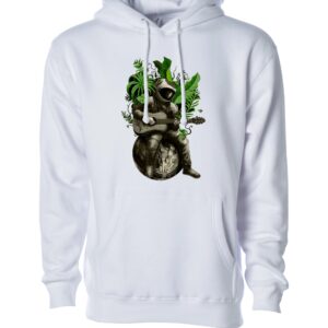 An Astronaut Playing Guitar Print on a White Hoodie