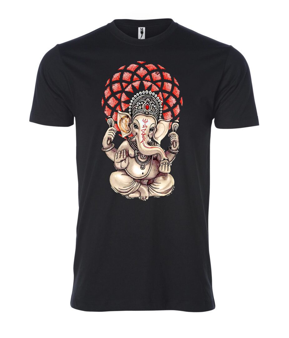 A Black Color Shirt With Hindu Goddess Ganesh